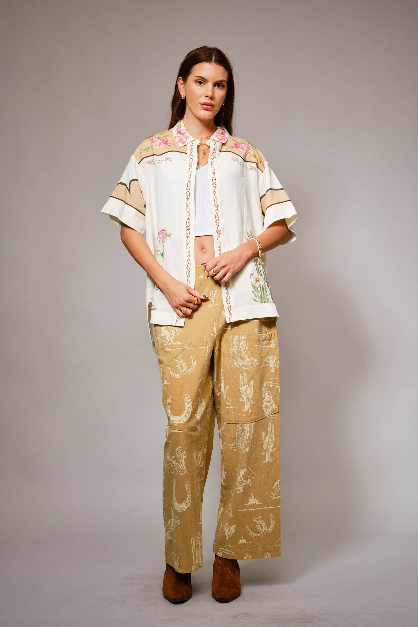 Embroidered Sequin Floral Linen Blouse
