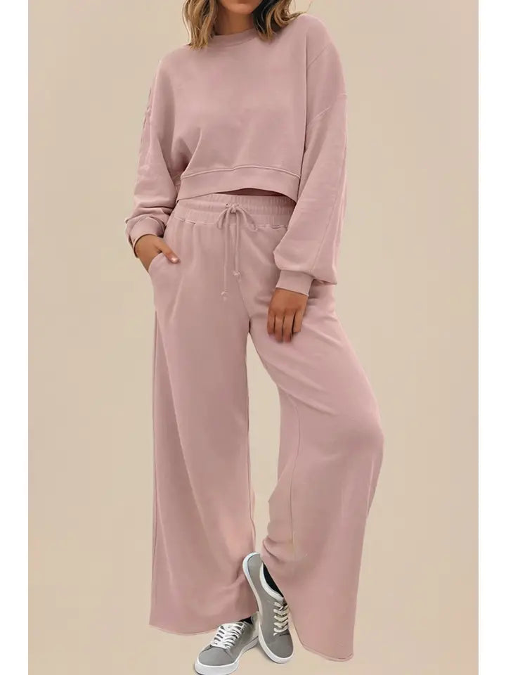 Las Drop Shoulder Pullover & Wide Leg Pants Set
