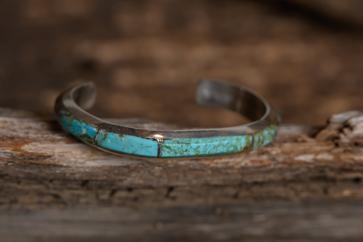 Kingman Inlay Turquoise SS Cuff Bracelet
