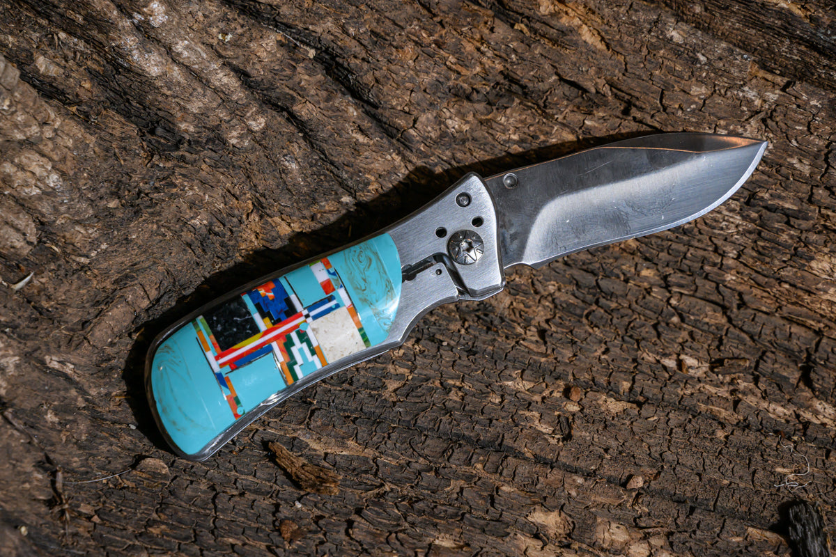 Large Pocket Knife Inlay Turquoise