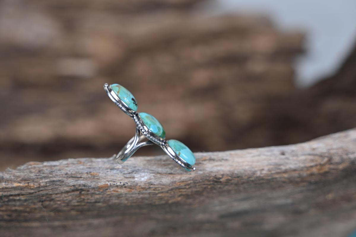 Three-Stone Turquoise & SS Ring