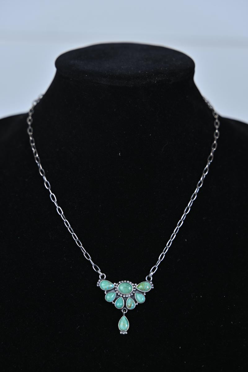 Turquoise & SS Half Cluster Necklace