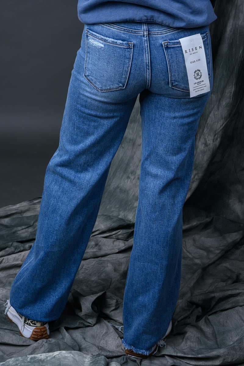 Risen Tummy Control Mid-Rise Wide Leg Jeans