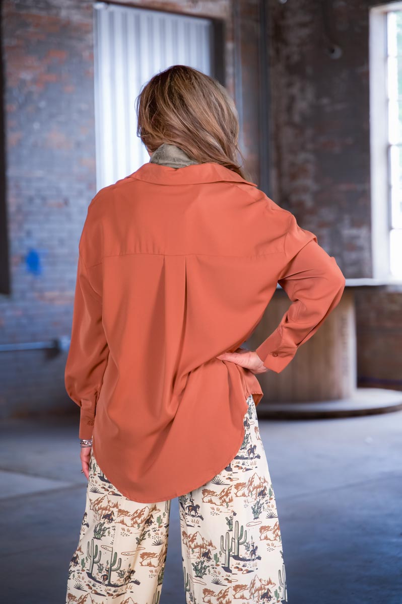 Southern Grace Kathryn Classic Button-Up Blouse in Rust – Women’s Boutique Top