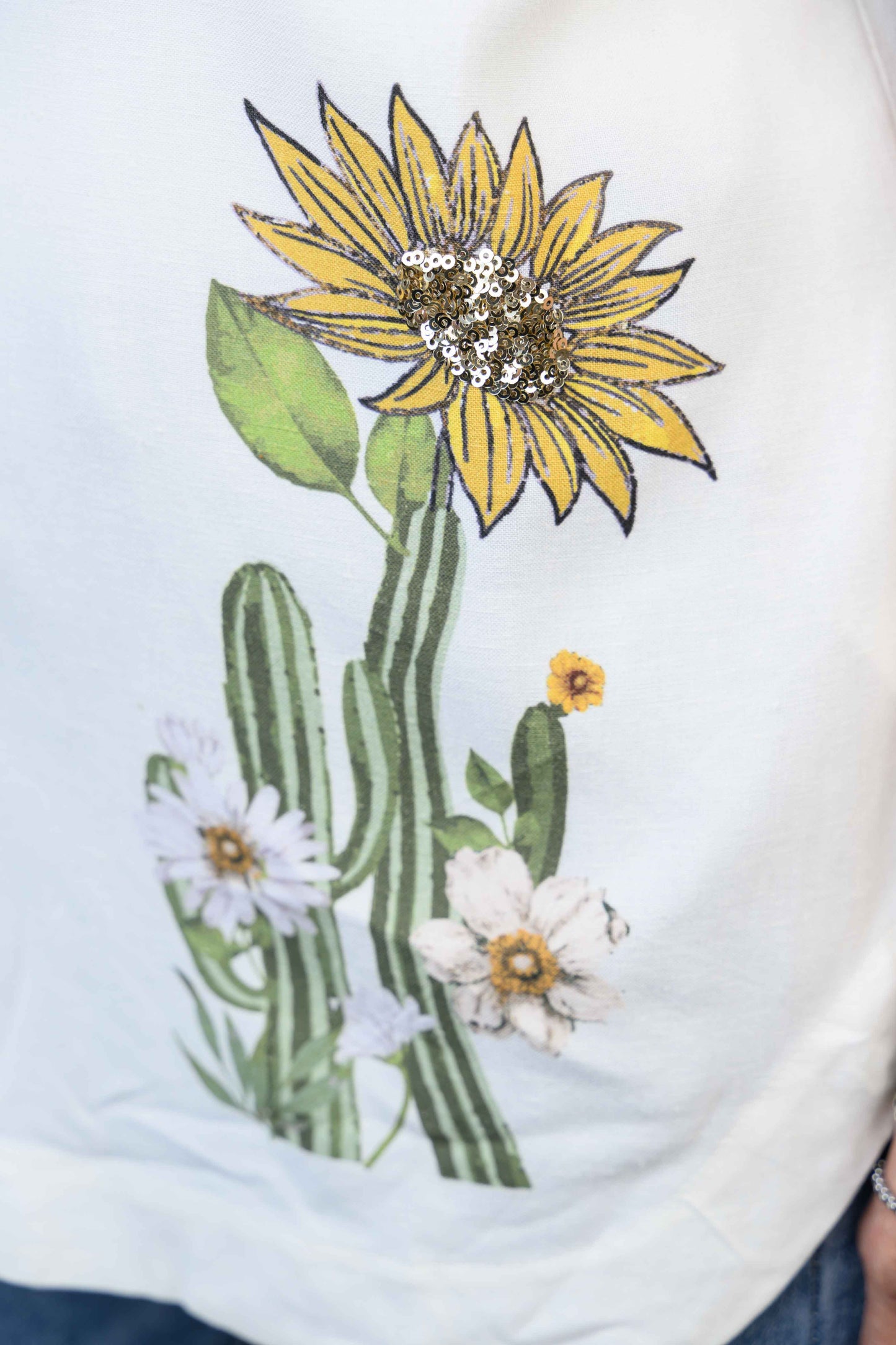 Embroidered Sequin Floral Linen Blouse