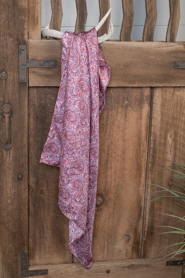 Paisley Raspberry/White Silk Scarf