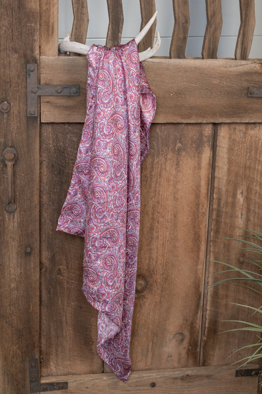 Paisley Raspberry/White Silk Scarf