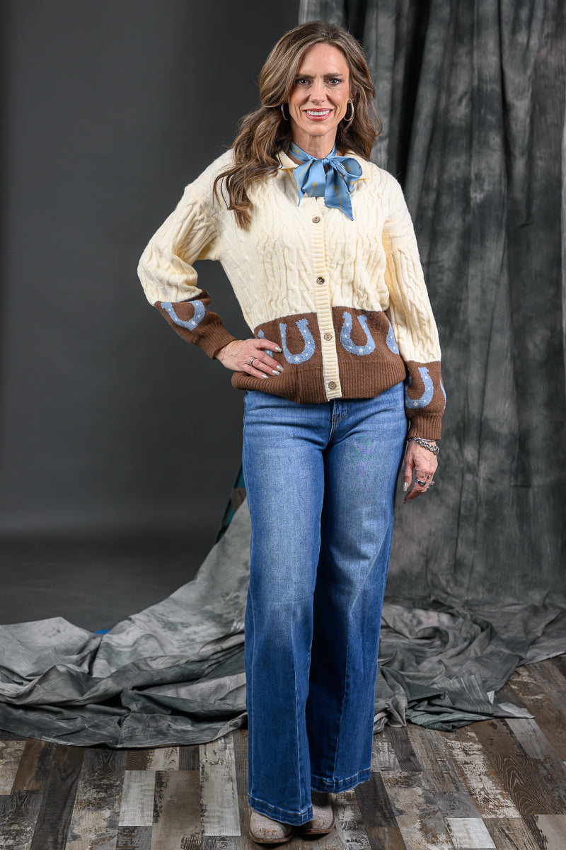 Horseshoe Cable Cardigan Sweater