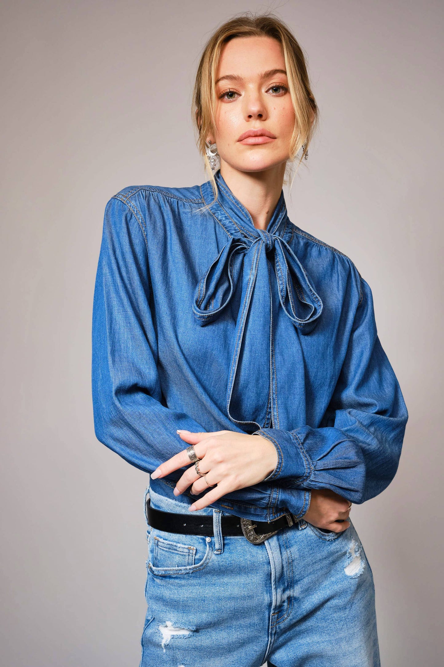 Chambray Bow Blouse