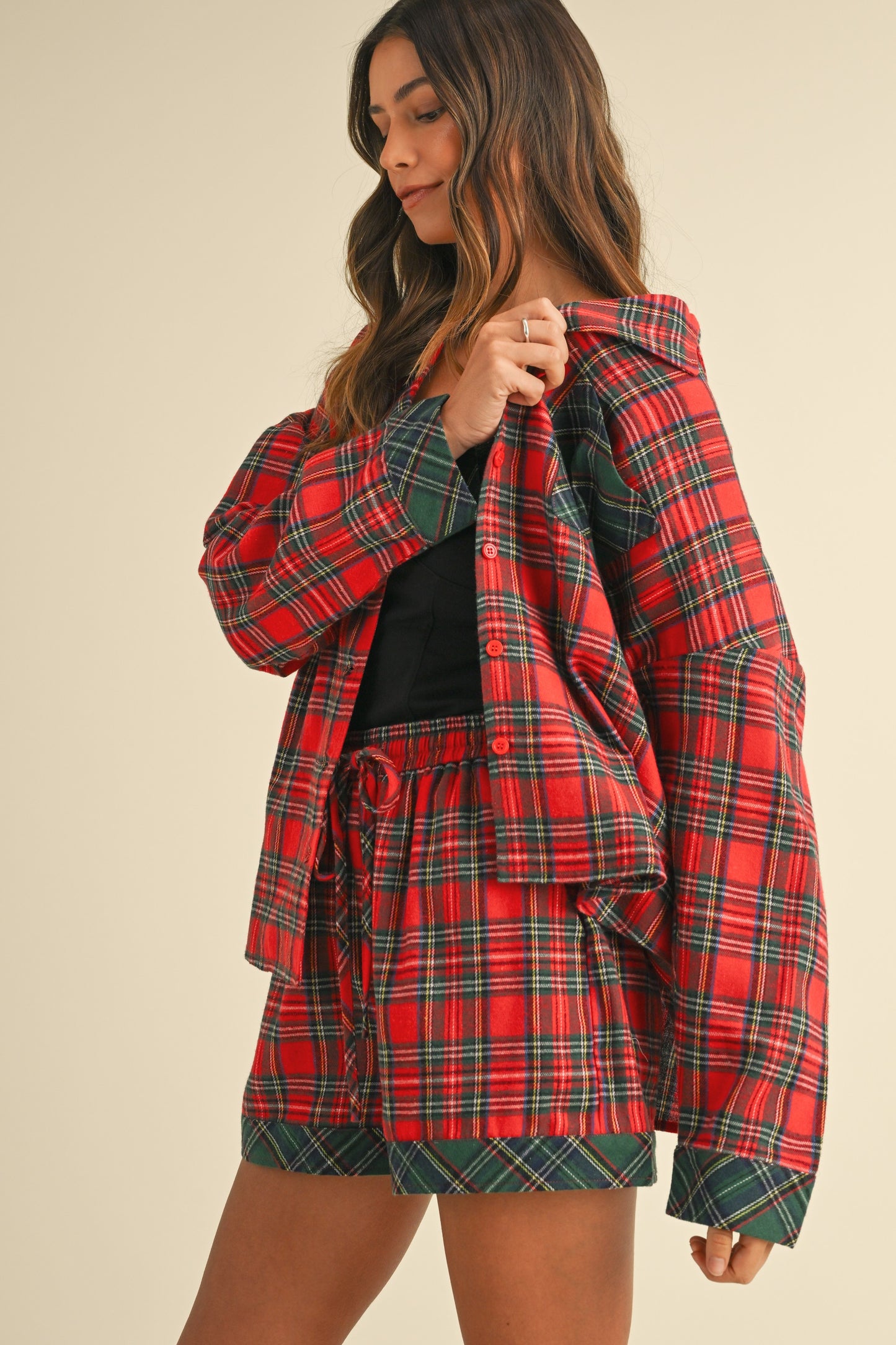 Plaid Woven Pajama Shorts Set