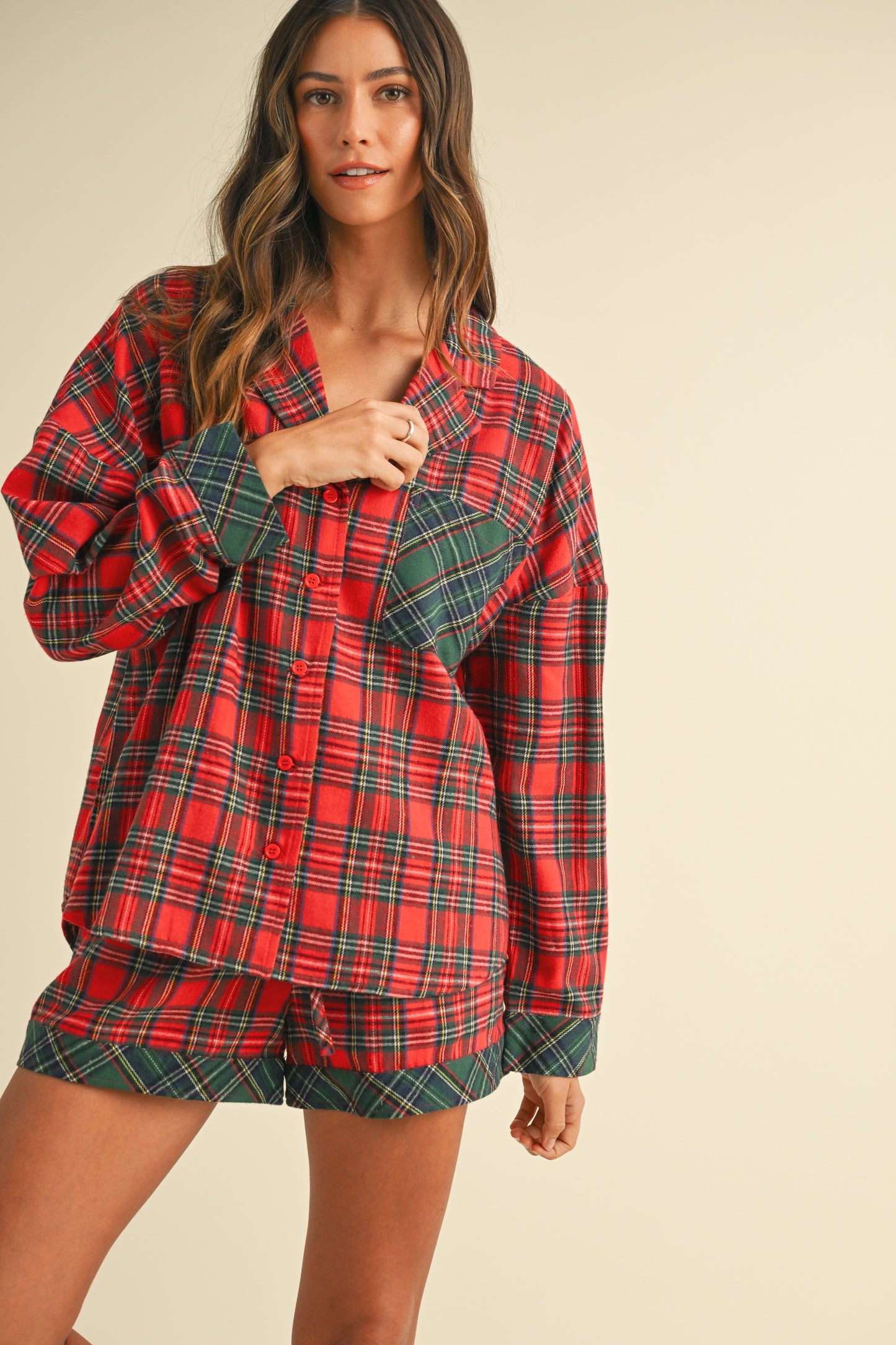Plaid Woven Pajama Shorts Set