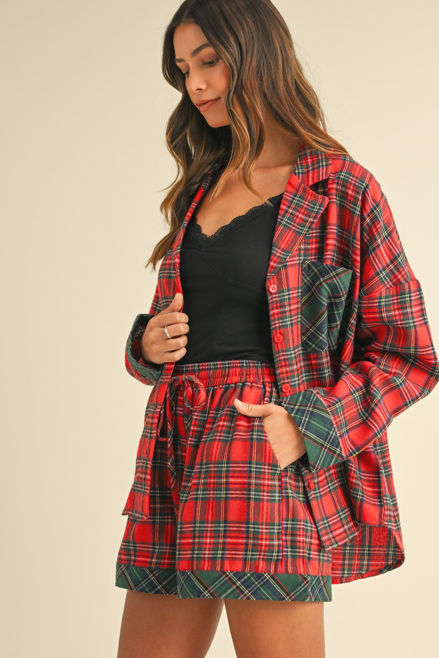 Plaid Woven Pajama Shorts Set