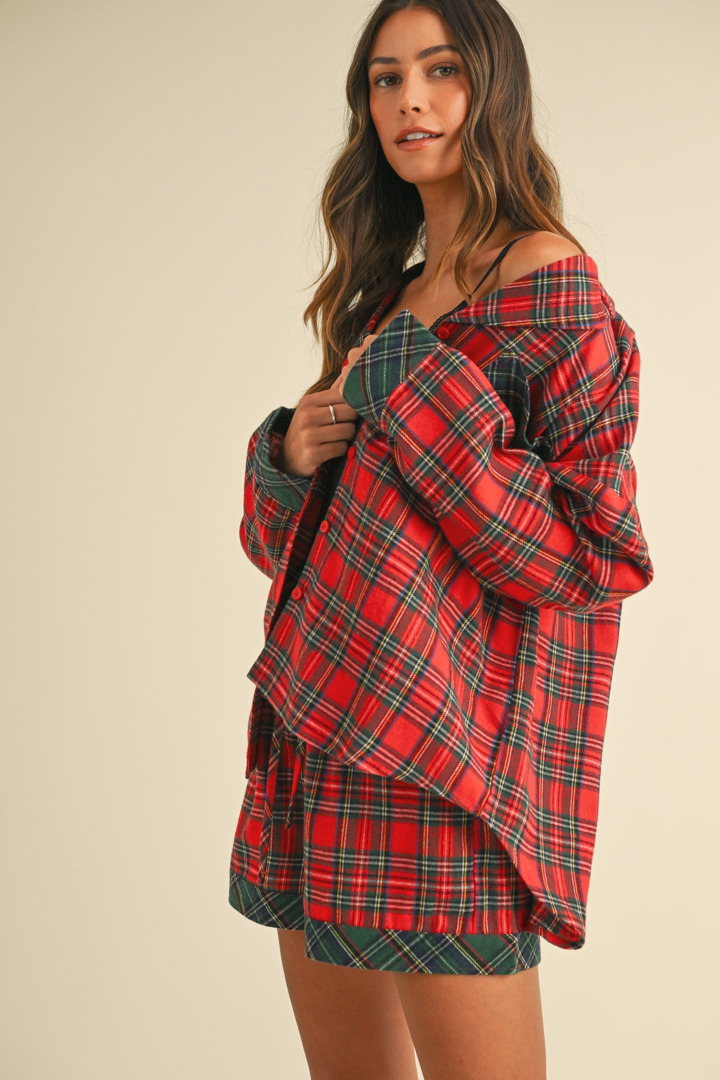 Plaid Woven Pajama Shorts Set