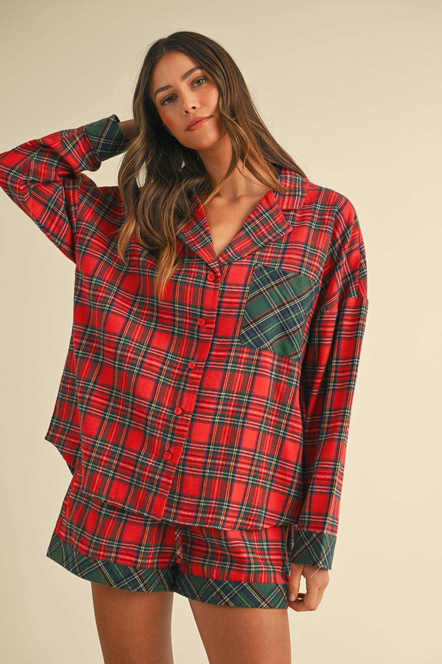 Plaid Woven Pajama Shorts Set