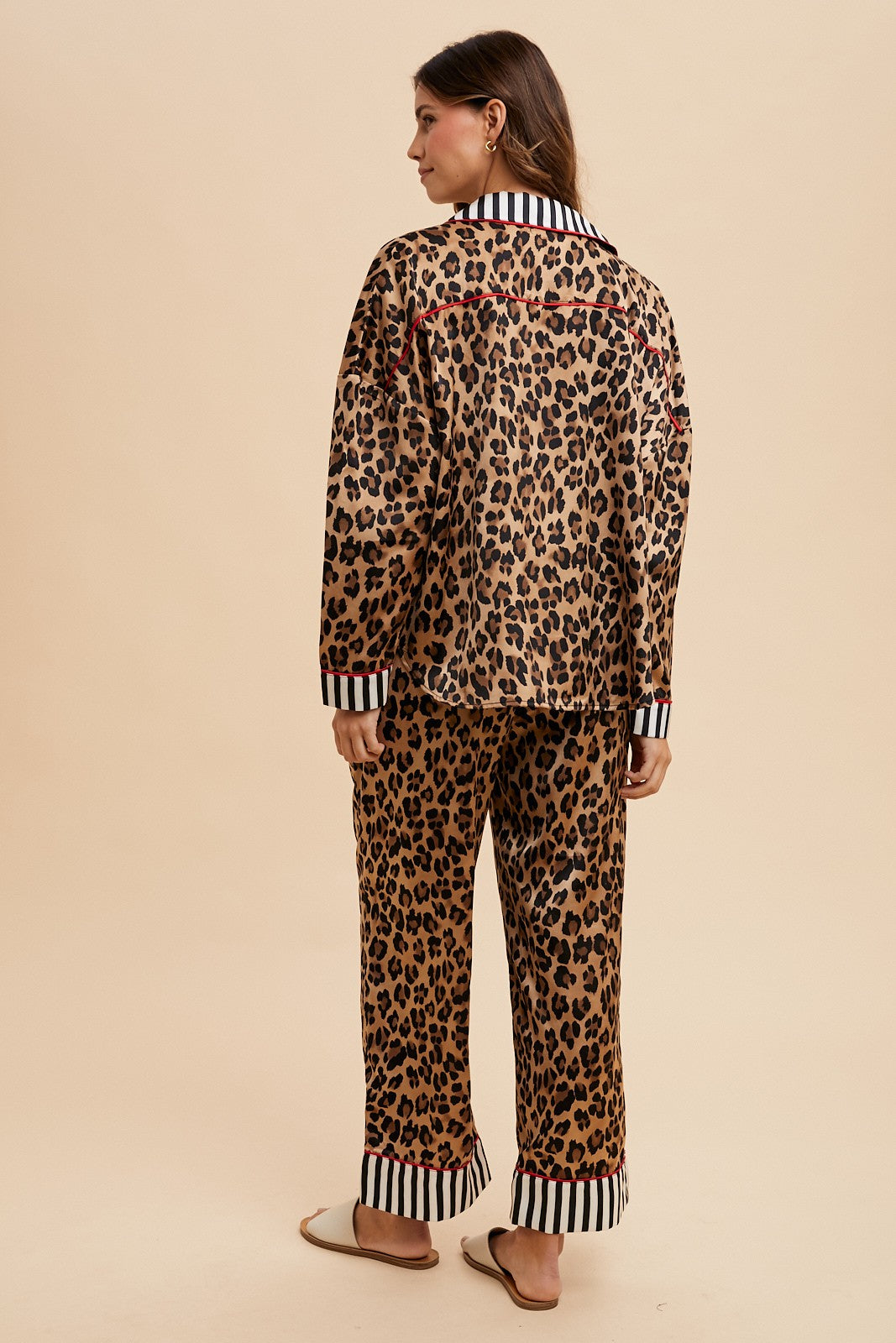 Leopard Satin Pajama Pants Set