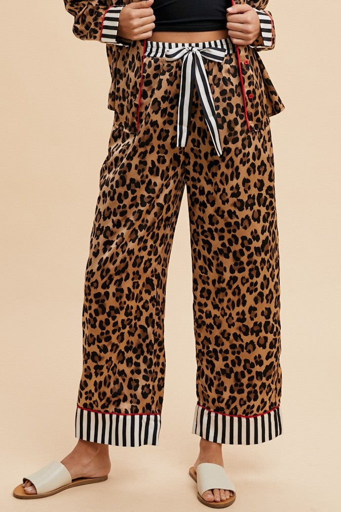 Leopard Satin Pajama Pants Set