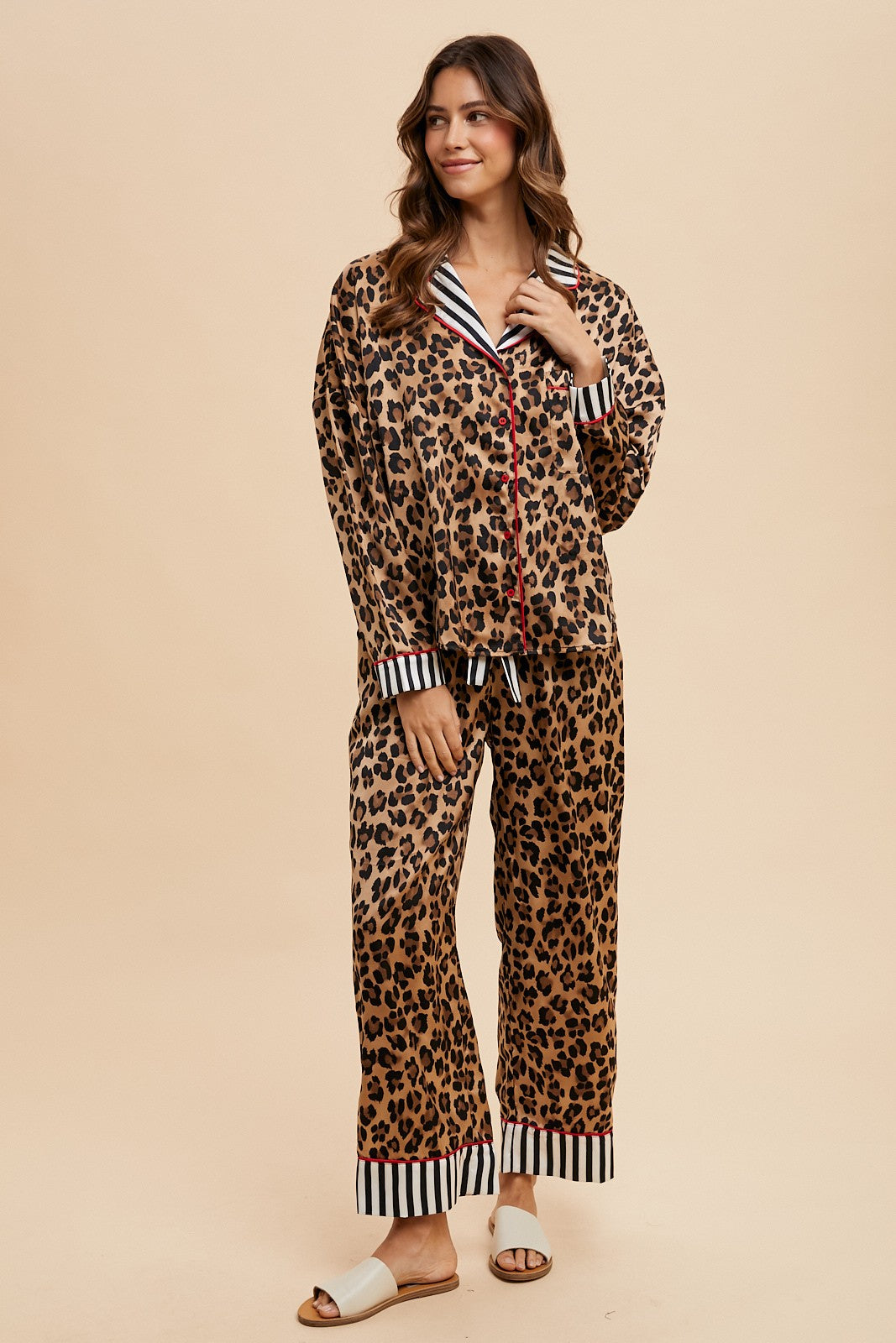 Leopard Satin Pajama Pants Set