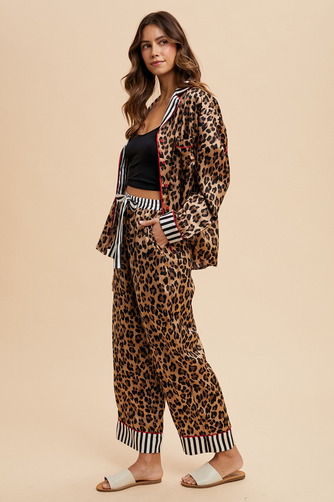 Leopard Satin Pajama Pants Set