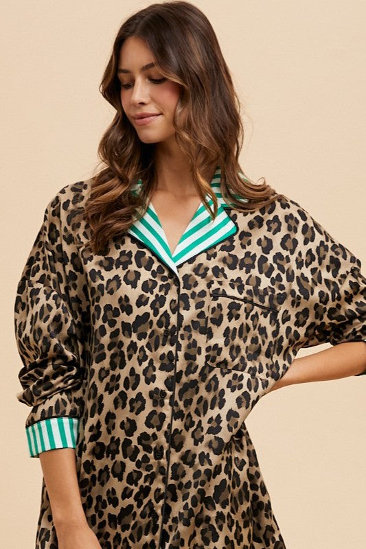 Leopard Satin Pajama Pants Set