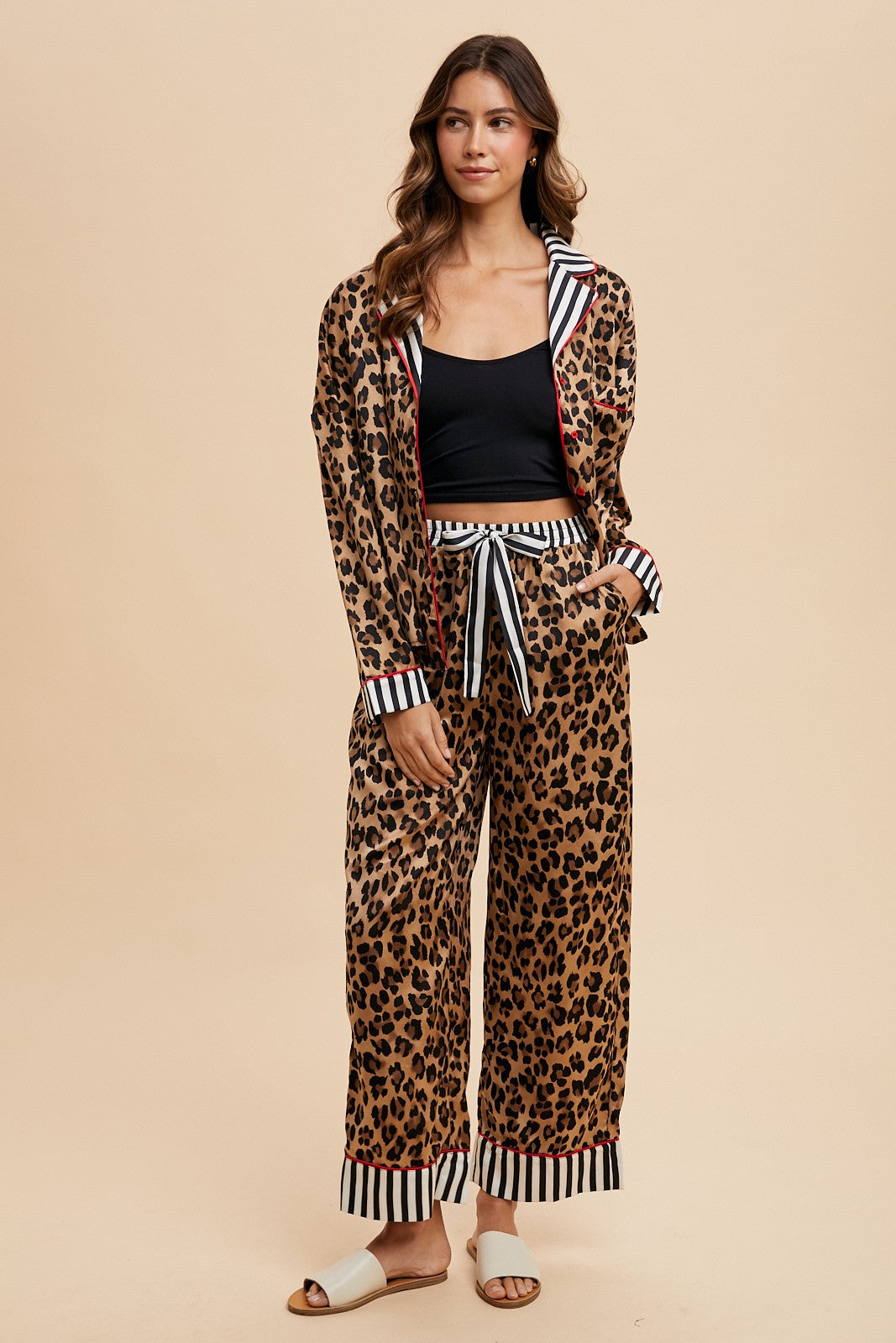 Leopard Satin Pajama Pants Set