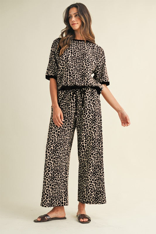 Leopard Jacquard Wide Pants Set