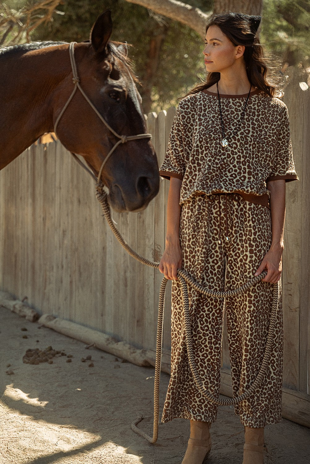 Leopard Jacquard Wide Pants Set