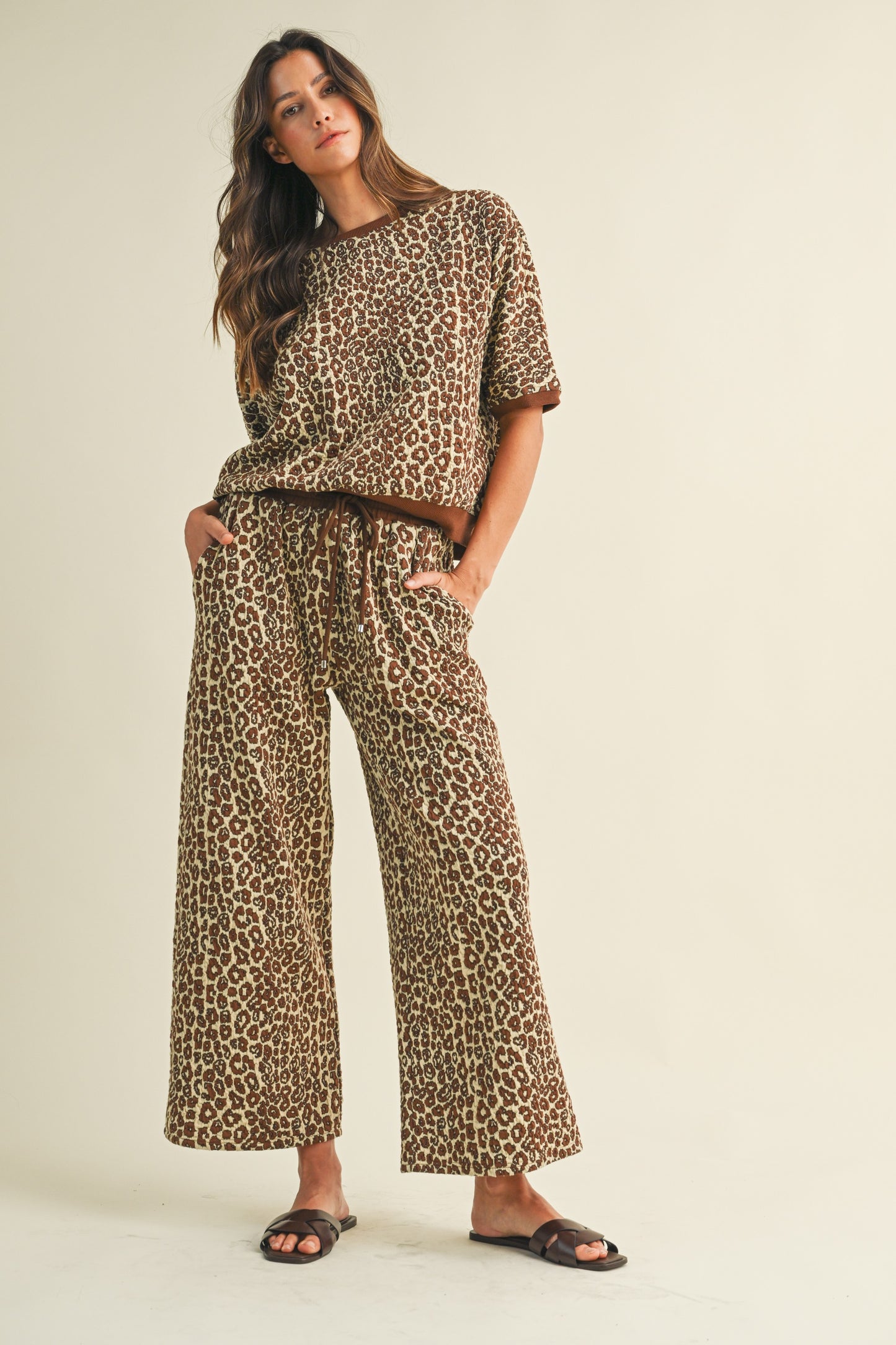 Leopard Jacquard Wide Pants Set