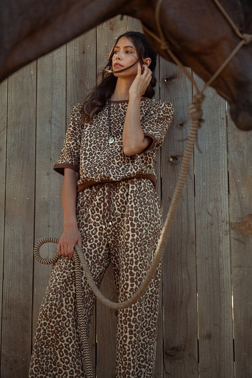 Leopard Jacquard Wide Pants Set