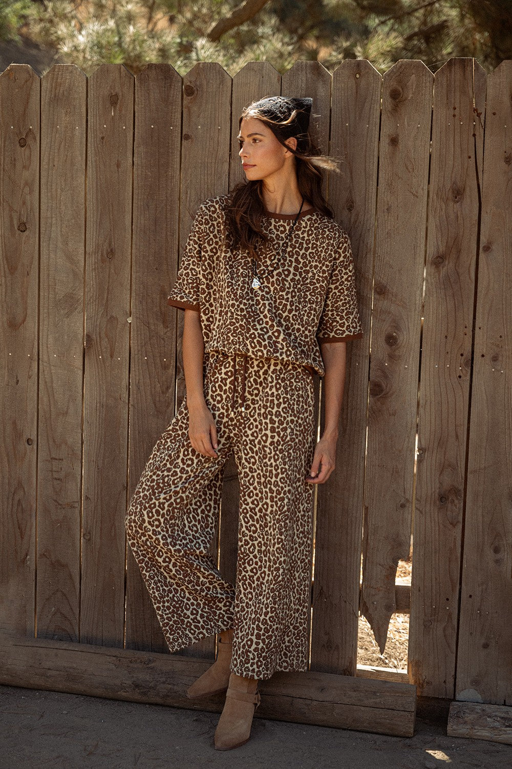 Leopard Jacquard Wide Pants Set