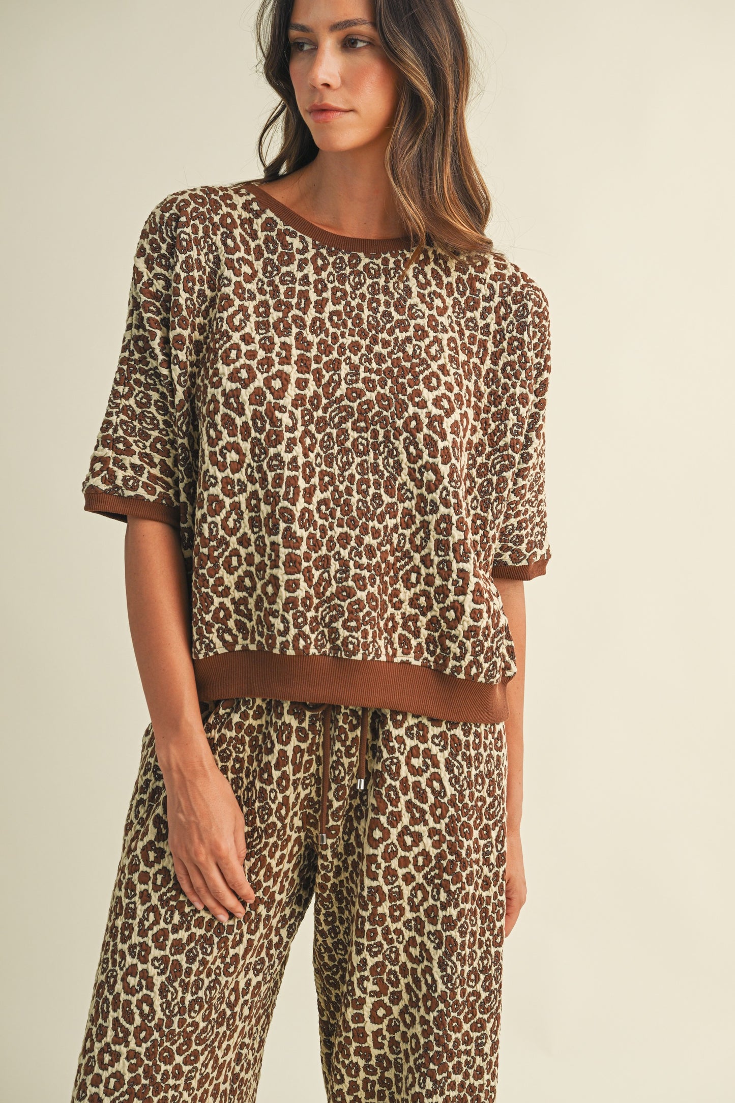 Leopard Jacquard Wide Pants Set