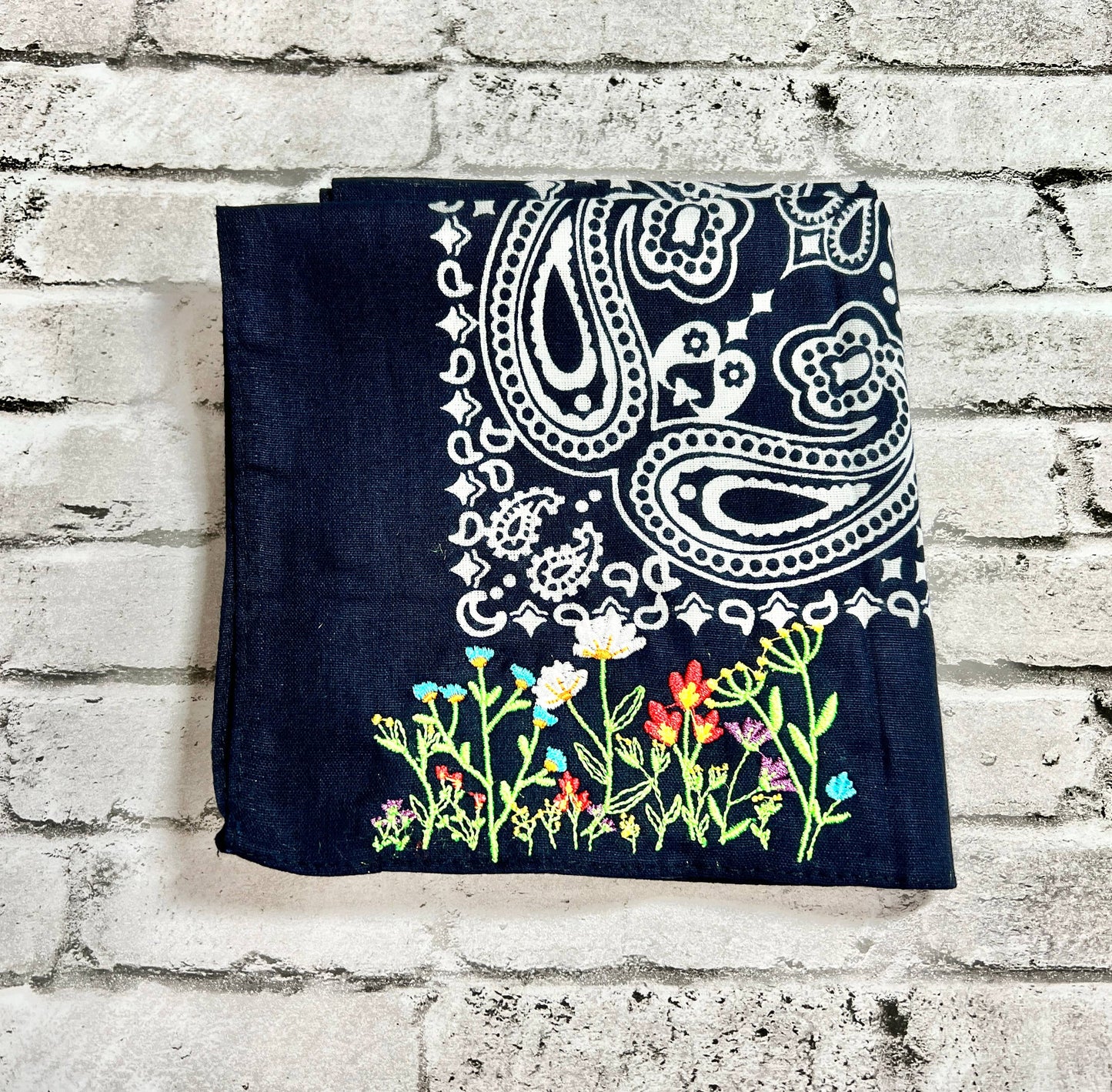 Wildflowers Embroidered Bandana: Black