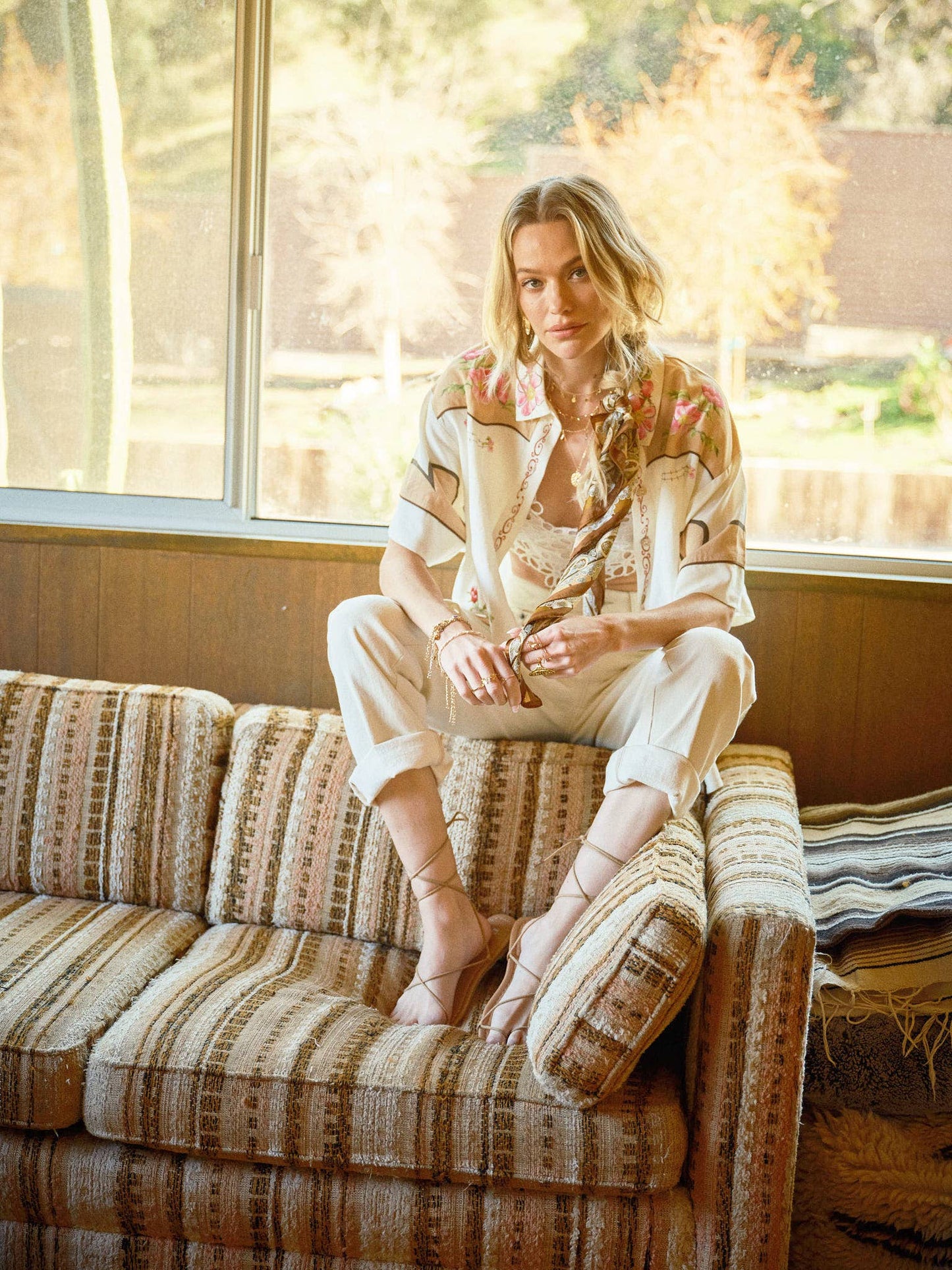 Embroidered Sequin Floral Linen Blouse