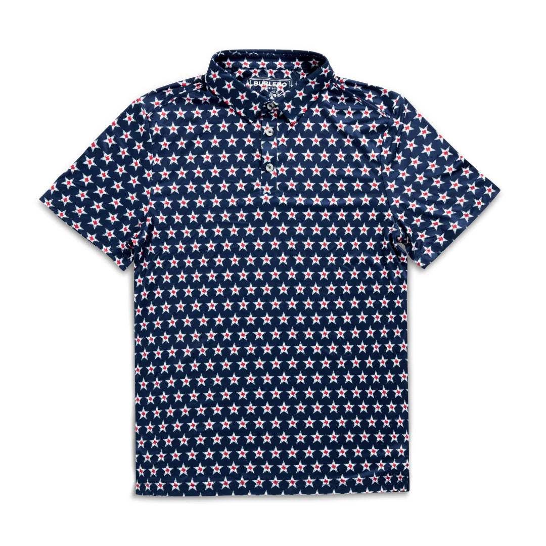 Burlebo Texas Vintage Performance Polo Shirt – Navy with Red & White Stars