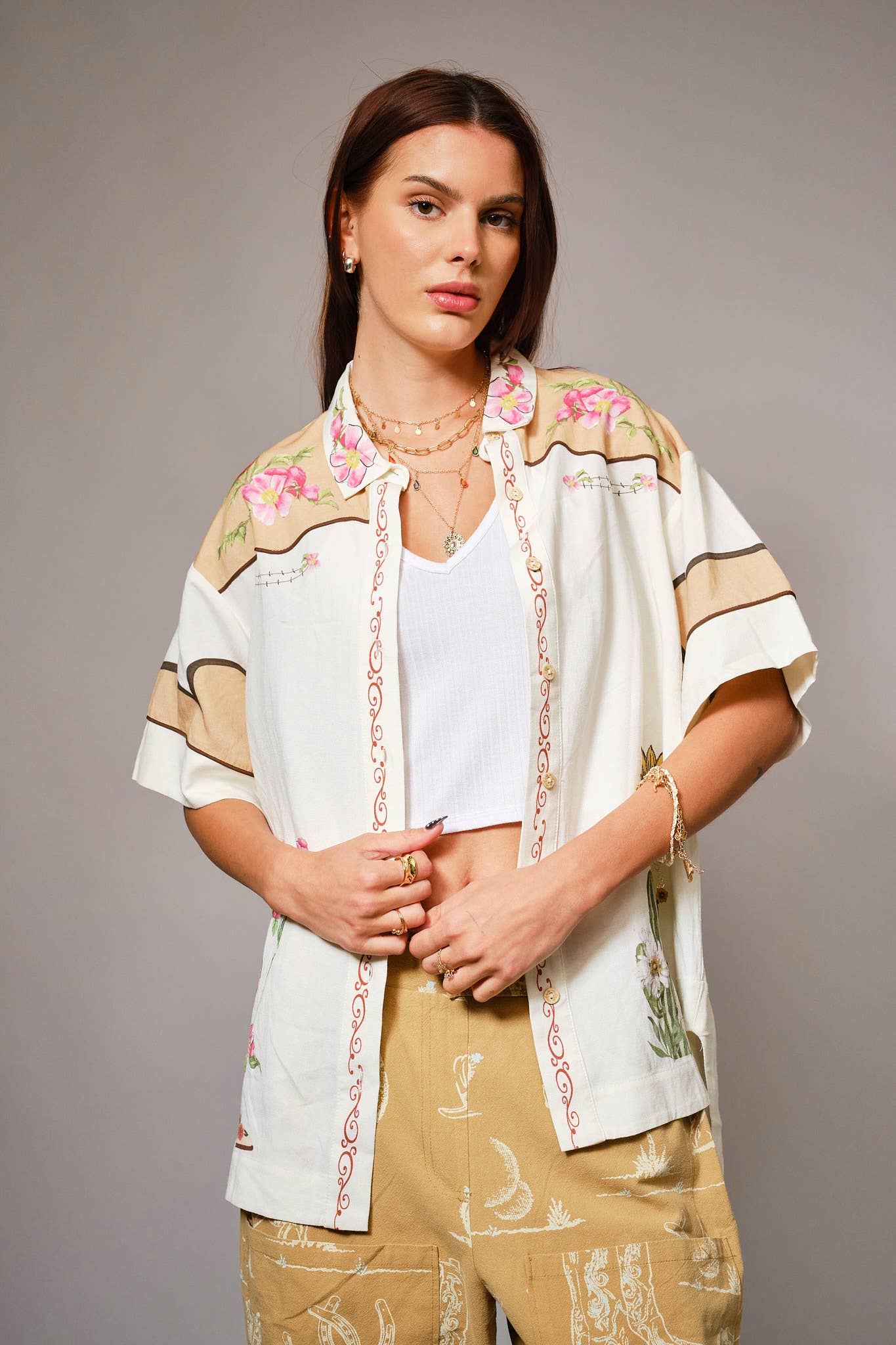 Embroidered Sequin Floral Linen Blouse