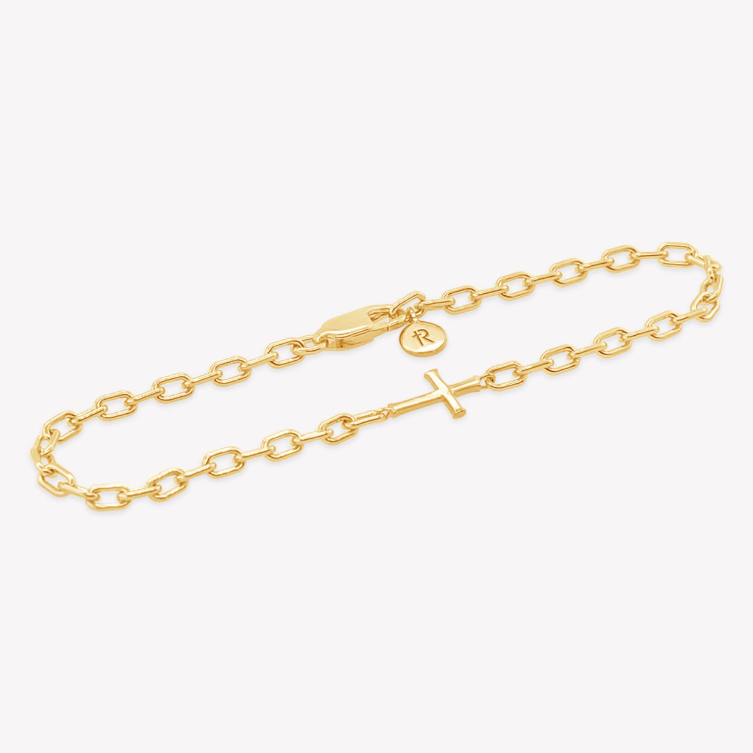 Gold Mini Chain Breaker Cross Bracelet