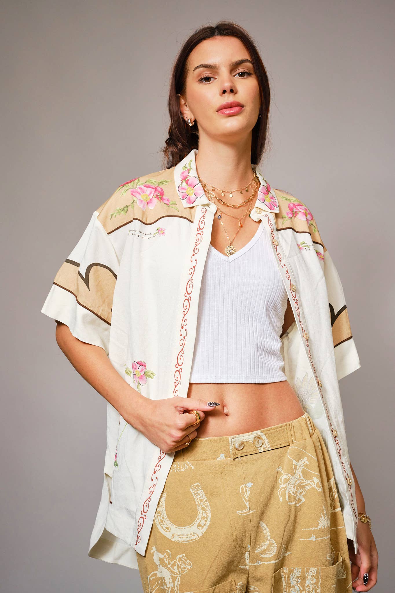 Embroidered Sequin Floral Linen Blouse