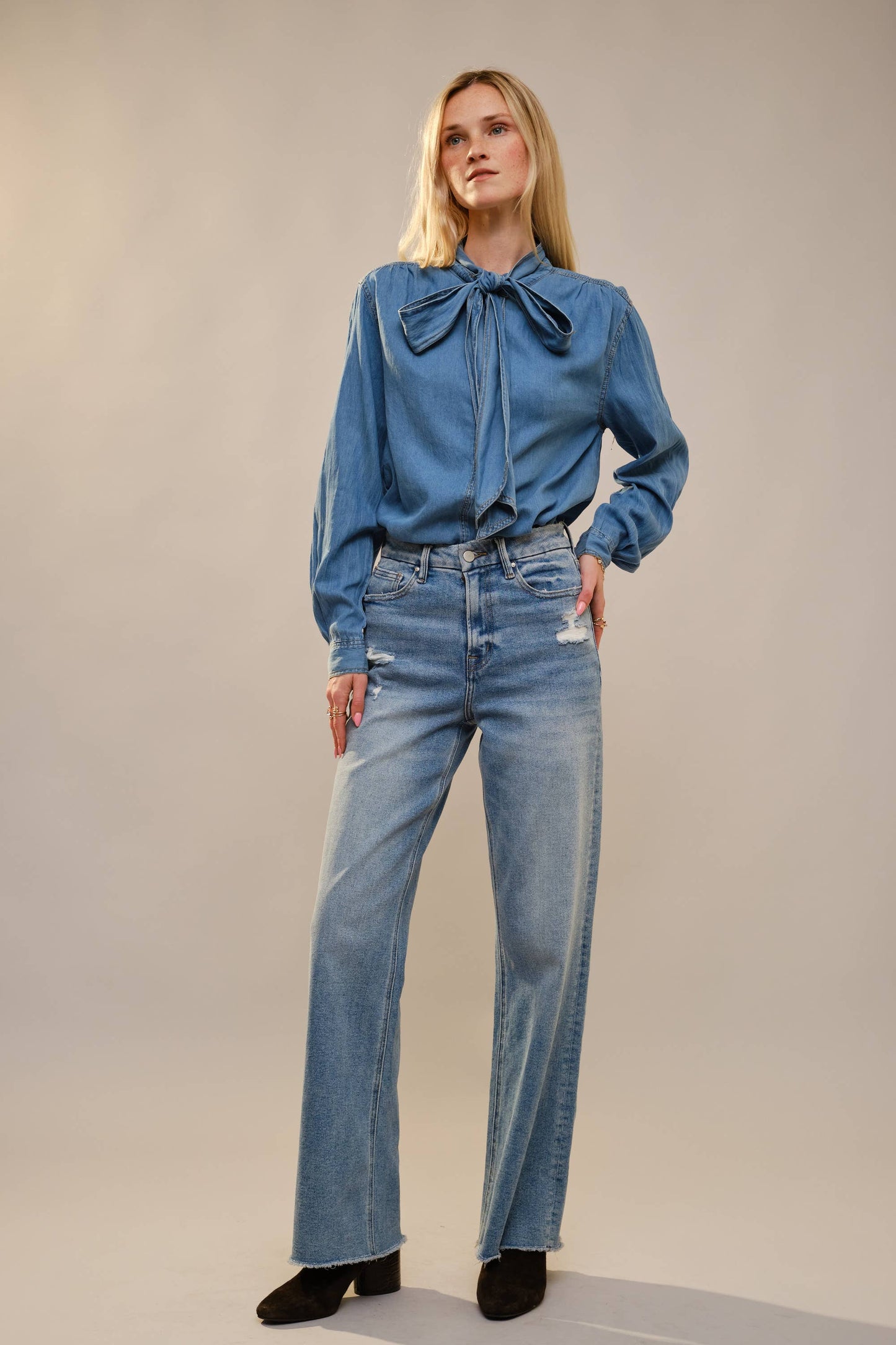 Chambray Bow Blouse