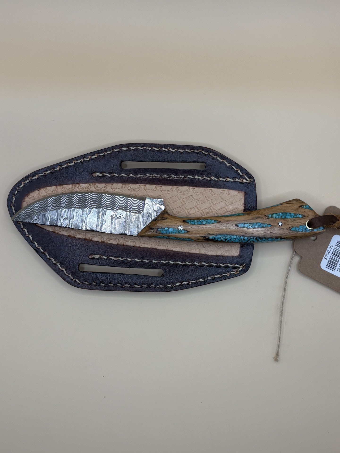 Exotic Texas Knives Damascus Cholla Cactus & Turquoise Handle Knife – Handmade Fixed Blade