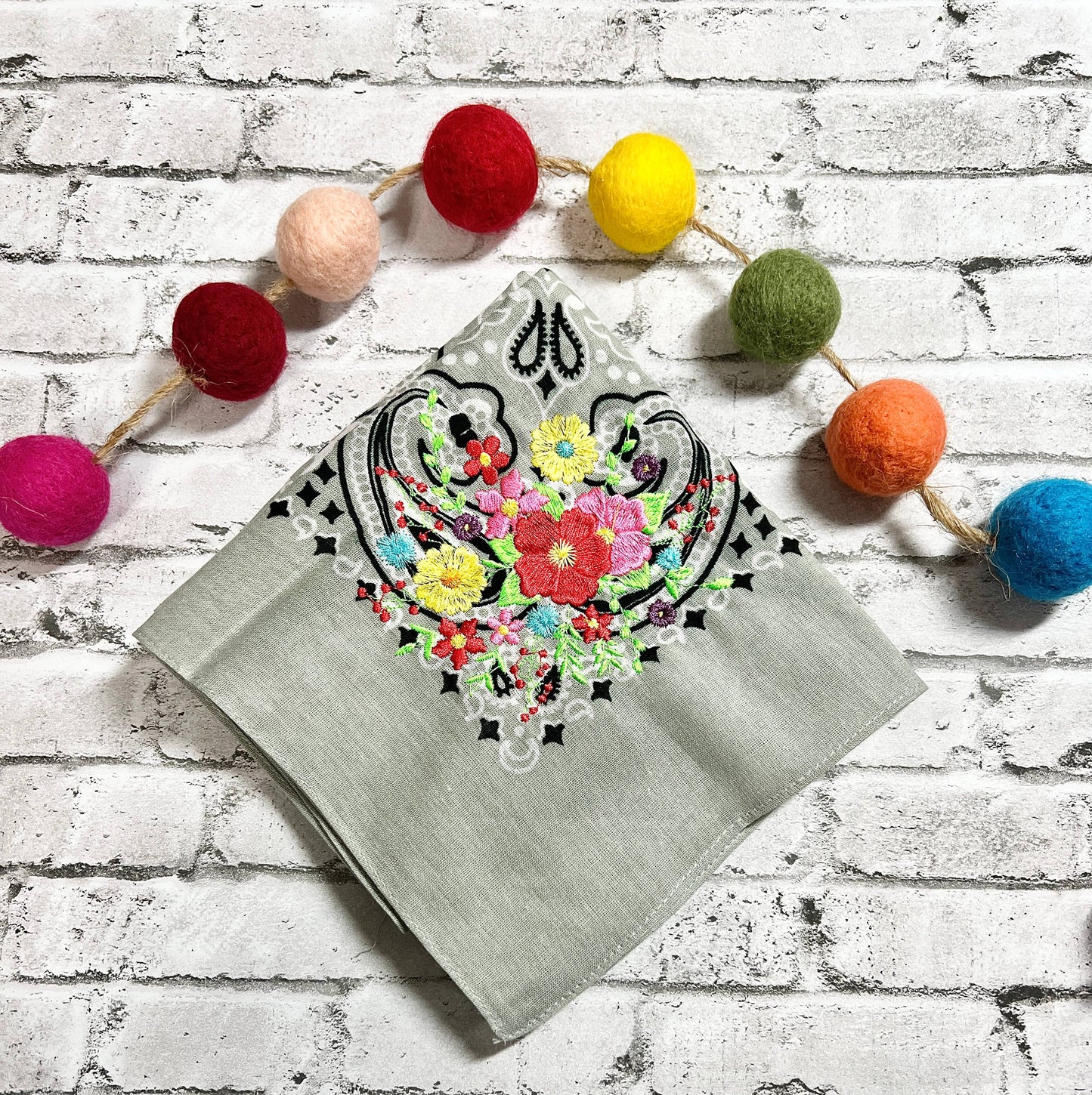Floral Bouquet Bandana: Grey
