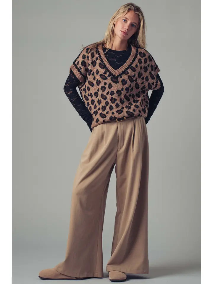 Leopard Crochet Trim Sweater Vest