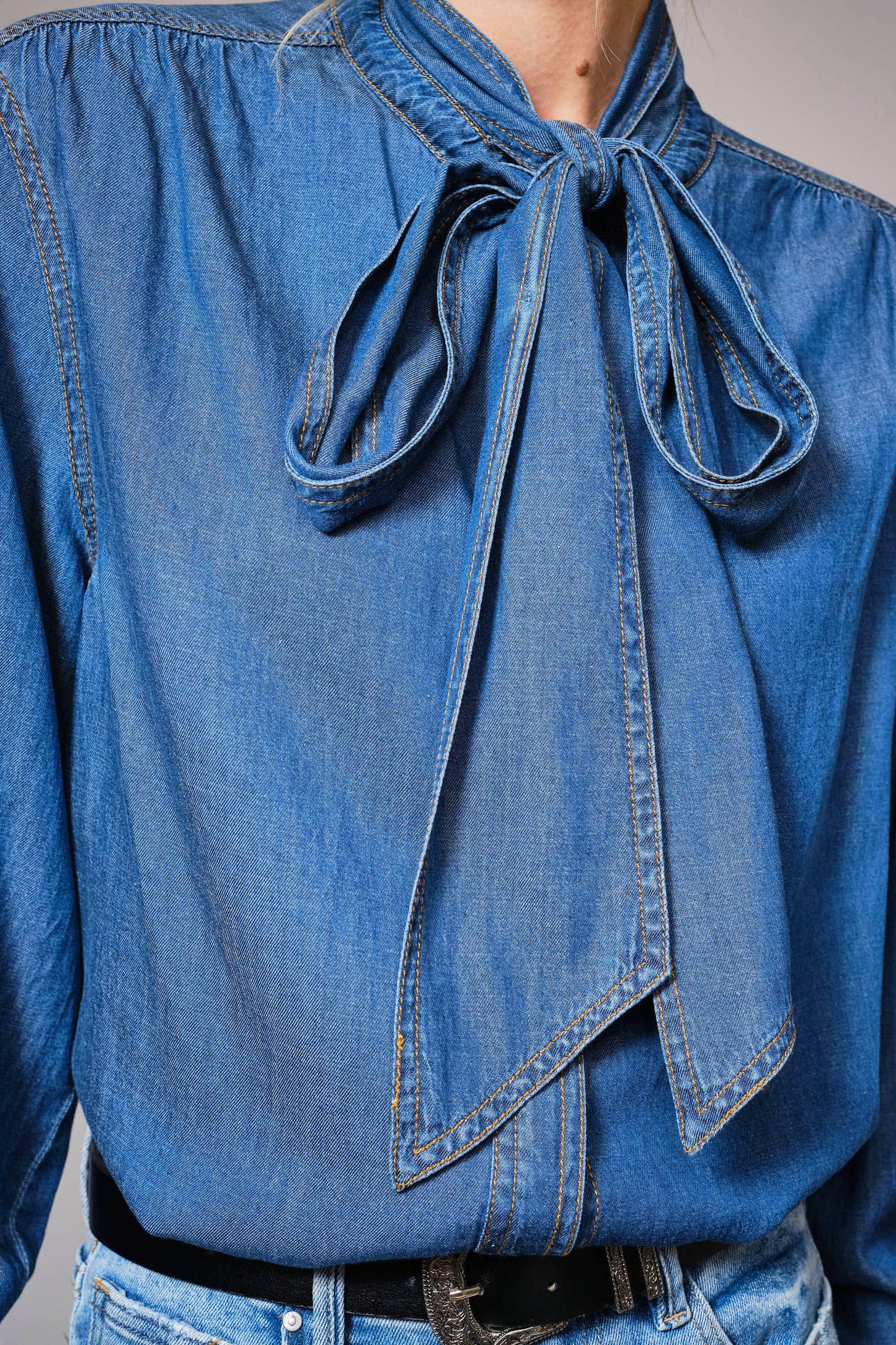 Chambray Bow Blouse