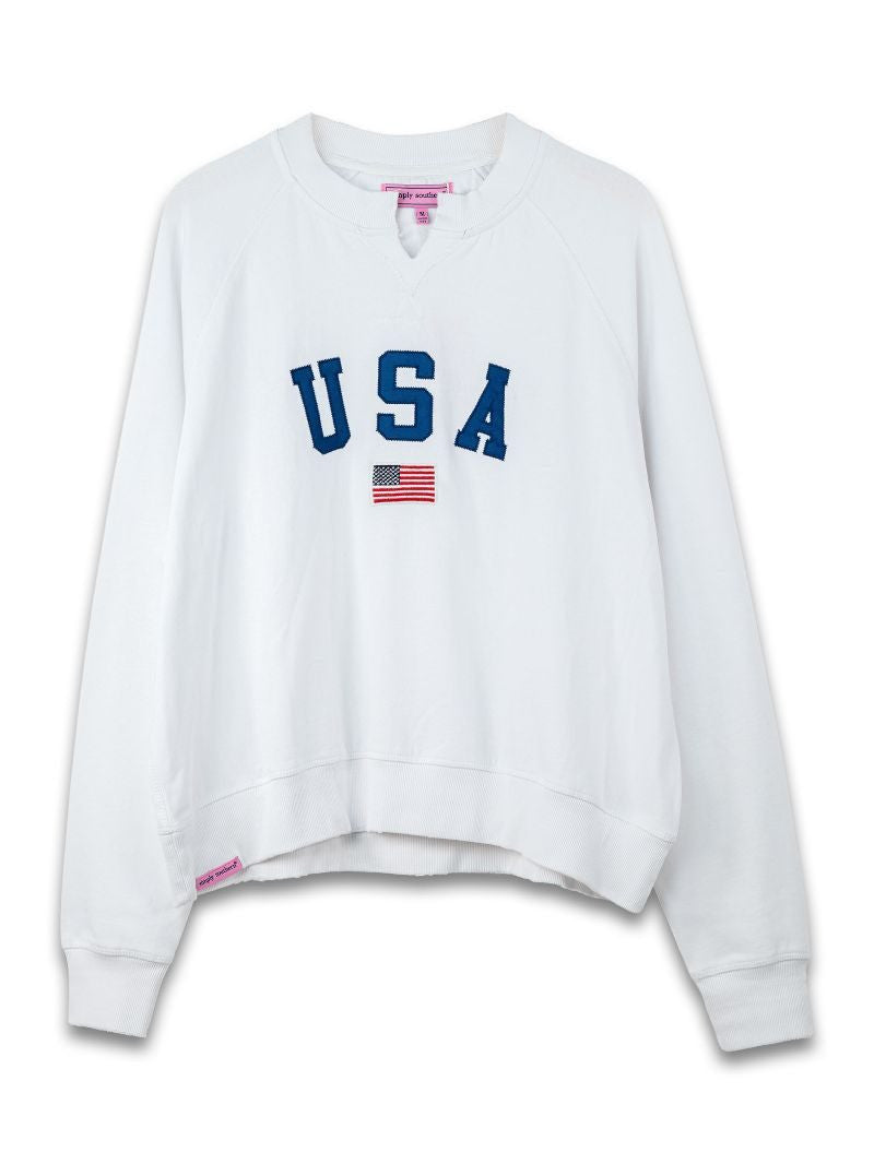 Simply Southern USA Crew Sweatshirt – White Patriotic Pullover