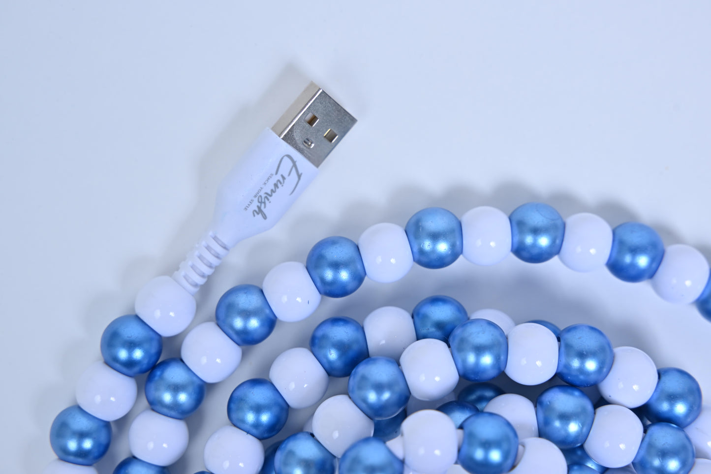 Erimish Beaded Phone Pearlized Blue & White