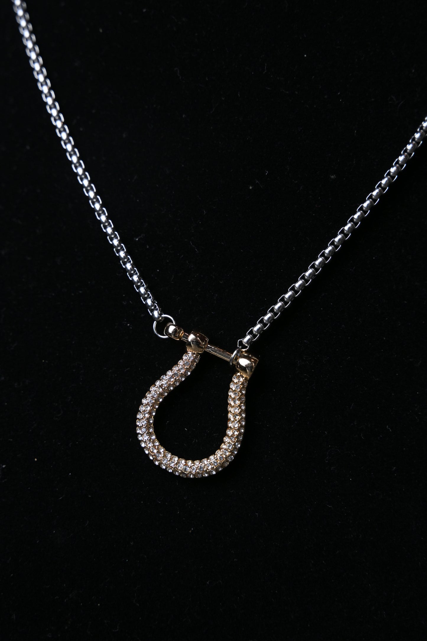Silver & Gold Pave Stone Stirrup Necklace