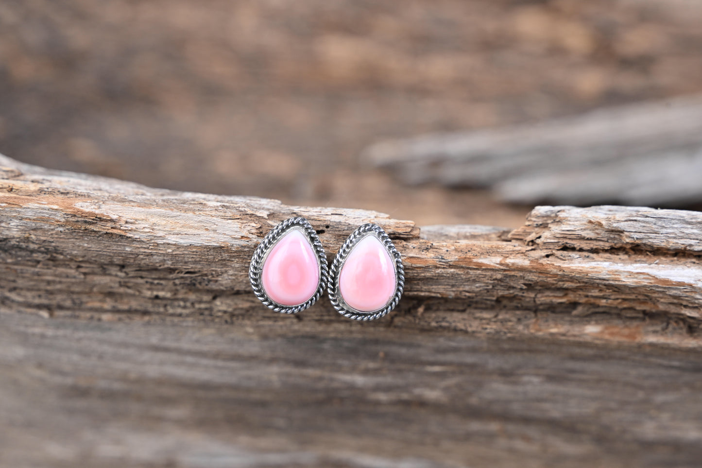 Pink Conch & Sterling Silver Teardrop Earrings