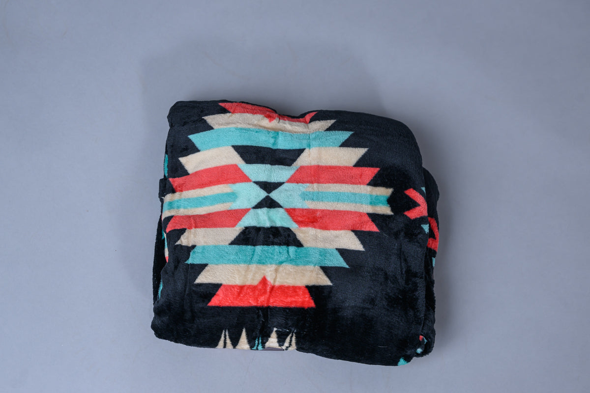 Western Linen Soft Blanket Twin - Black Aztec