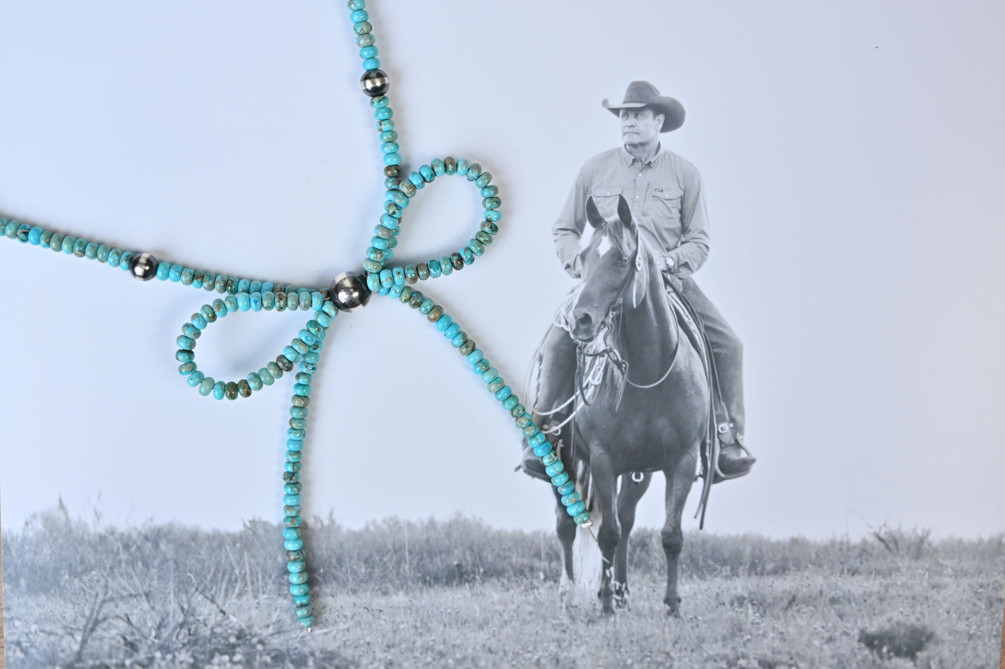 Turquoise & SS Western Pearl Bow Necklace