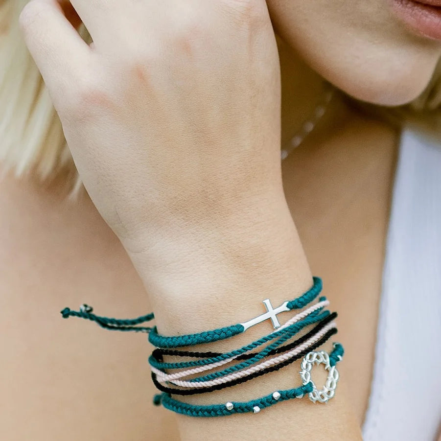 Rizen Jewelry Stay Salty Cross Braided Azure Blue Cord Bracelet