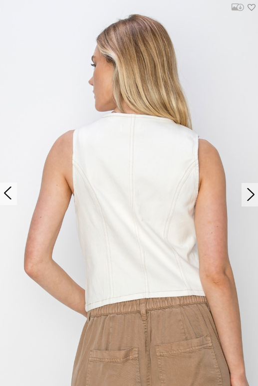 V-Neck Button Down Vest - Cream