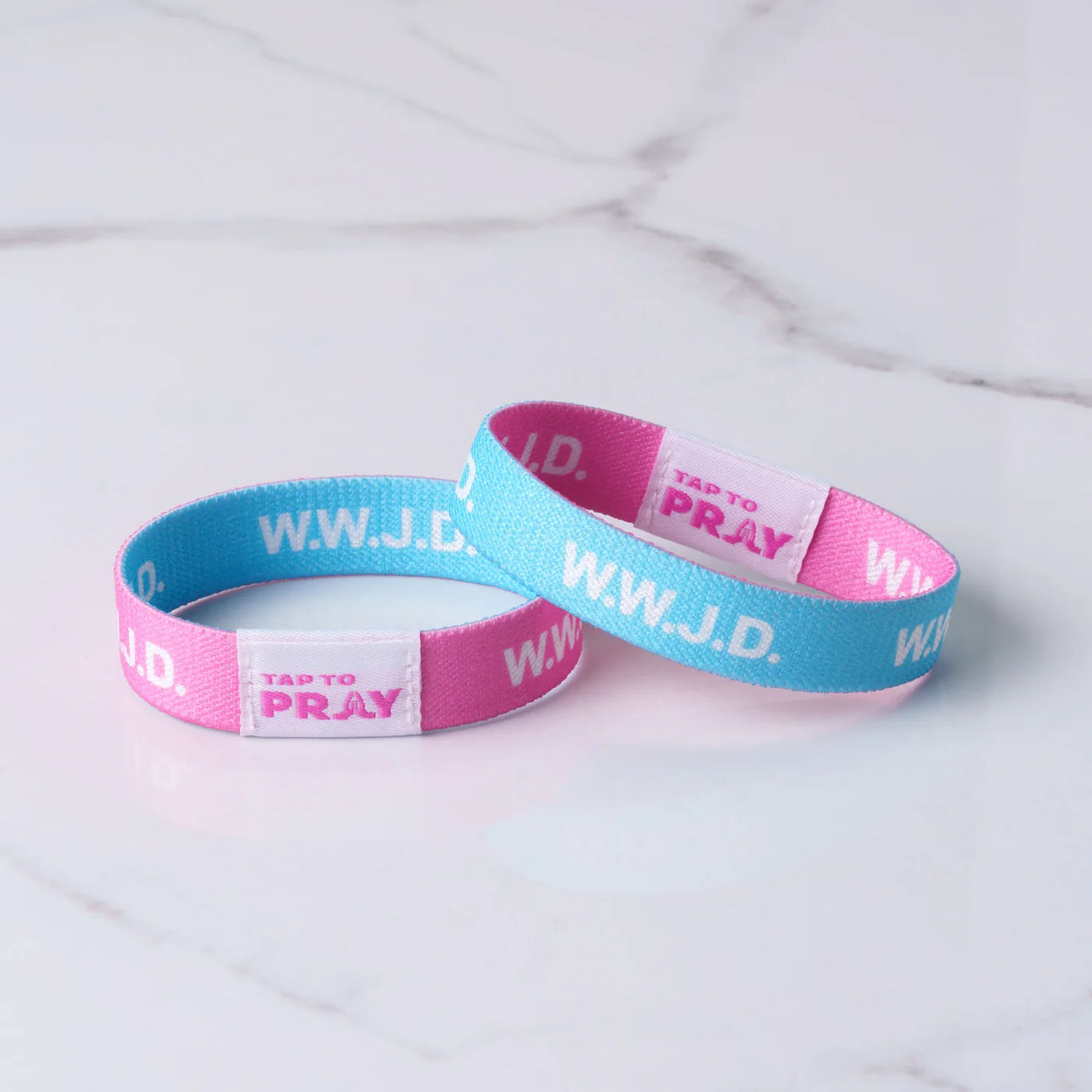 Tap To Pray Wristbands - WWJD Blue & Pink